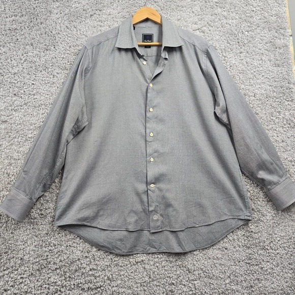 David‎ Donahue Shirt Mens 18 (34/35) Gray Trim Button Up Long Sleeve Office - Picture 2 of 14